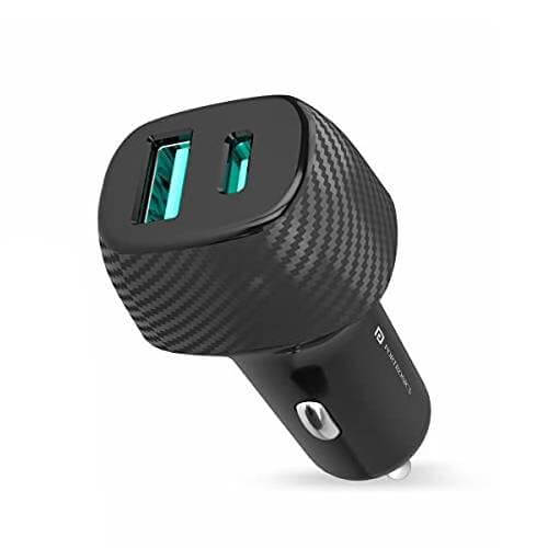 Portronics Car Power 6 Car Charger with Dual USB Port (PD+QC) 36 Watt (Black)
