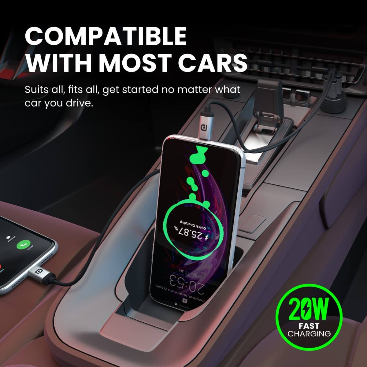 Portronics Car Power 7 20W Fast Charging with Dual Output (PD + QC) Rapid Charge (Black)