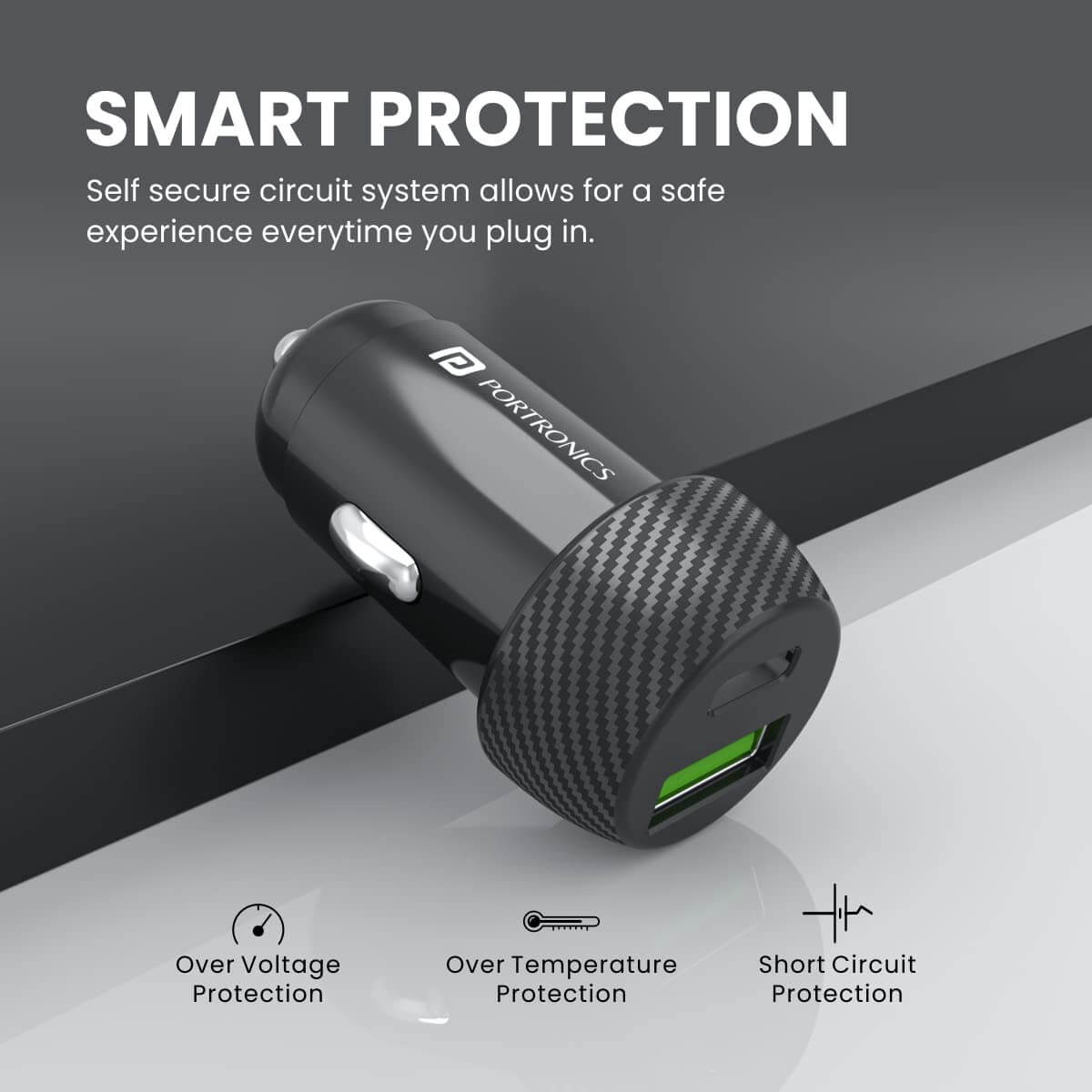Portronics Car Power 7 20W Fast Charging with Dual Output (PD + QC) Rapid Charge (Black)