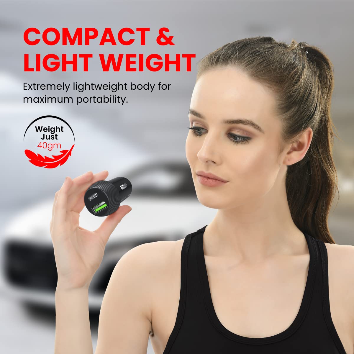 Portronics Car Power 7 20W Fast Charging with Dual Output (PD + QC) Rapid Charge (Black)