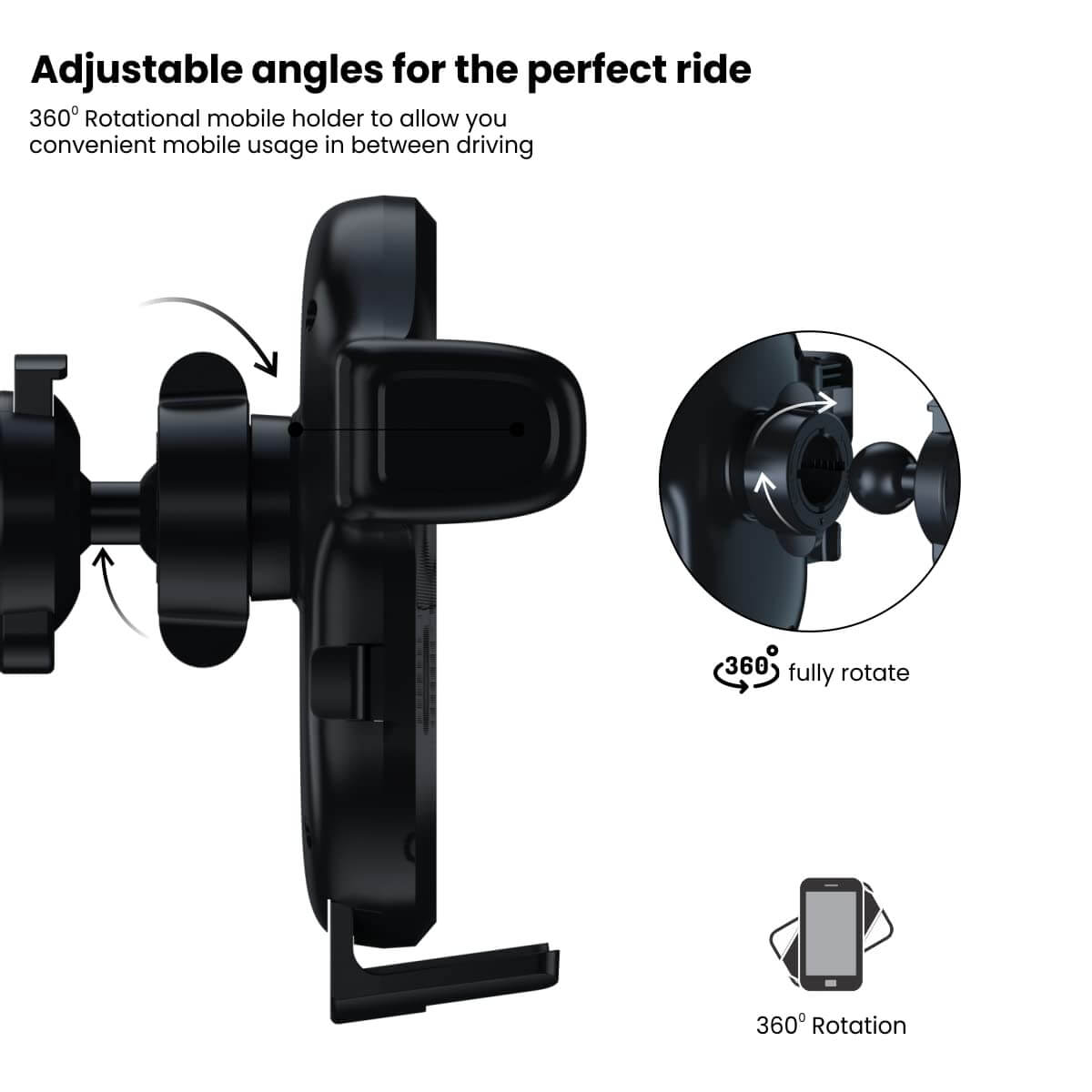 Portronics Clamp Y Adjustable Car Mobile Holder (Black)