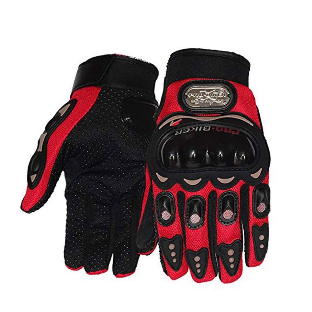 Pro Biker durable leather riding gloves (red) for long rides in Bangalore