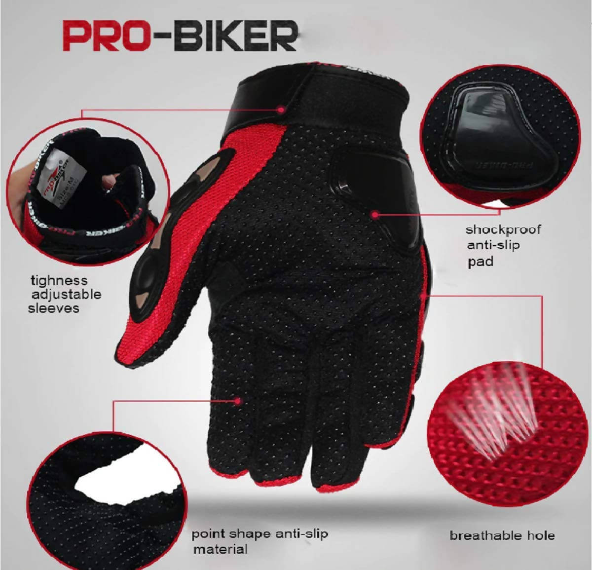 Pro Biker leather riding gloves (red) for biking and adventure in Bangalore