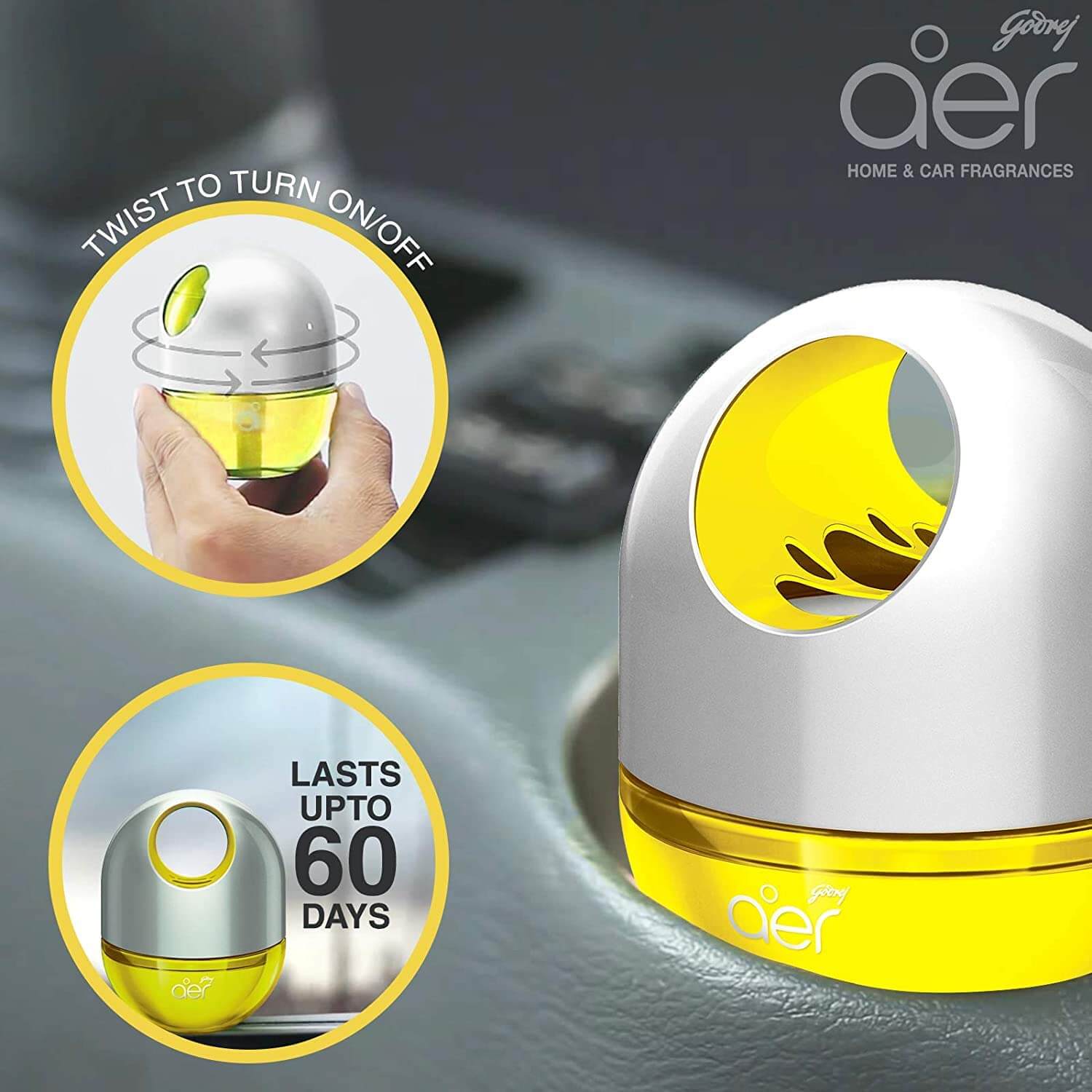 Godrej aer twist, Car Air Freshener - Fresh Lemon Sunny Citrus Blast (45g)